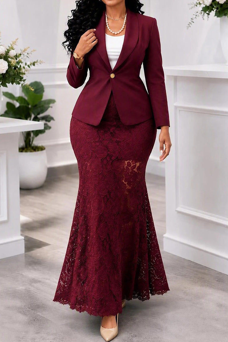 Blazer Lace Mermaid Maxi Skirt Set