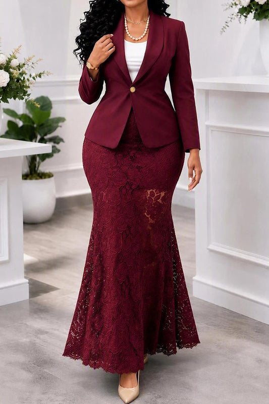 Blazer Lace Mermaid Maxi Skirt Set