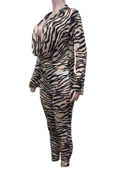 Animal Print Plunge Top & Pants Set