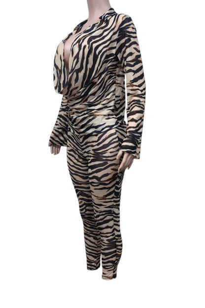 Animal Print Plunge Top & Pants Set