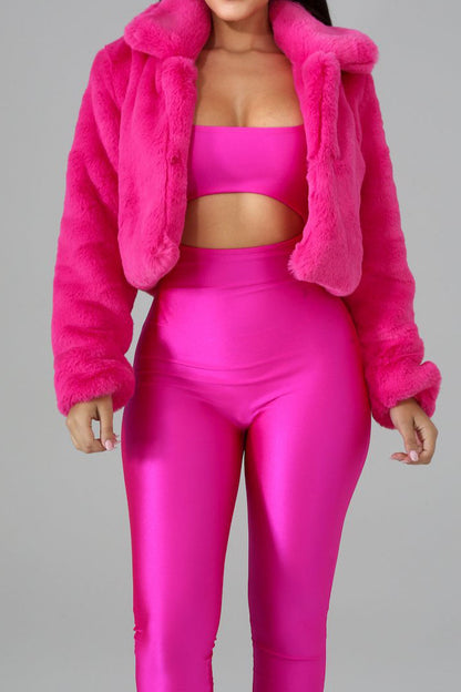 Faux Leather Lapel Short Jacket