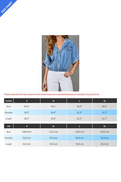 Cinched Waist Cropped Denim Shirt