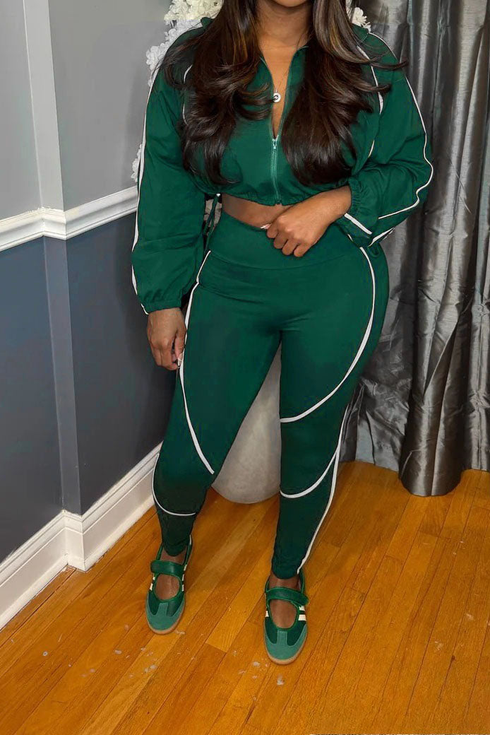 Contrast Piping Zip-Up Track Jacket & Legging Set