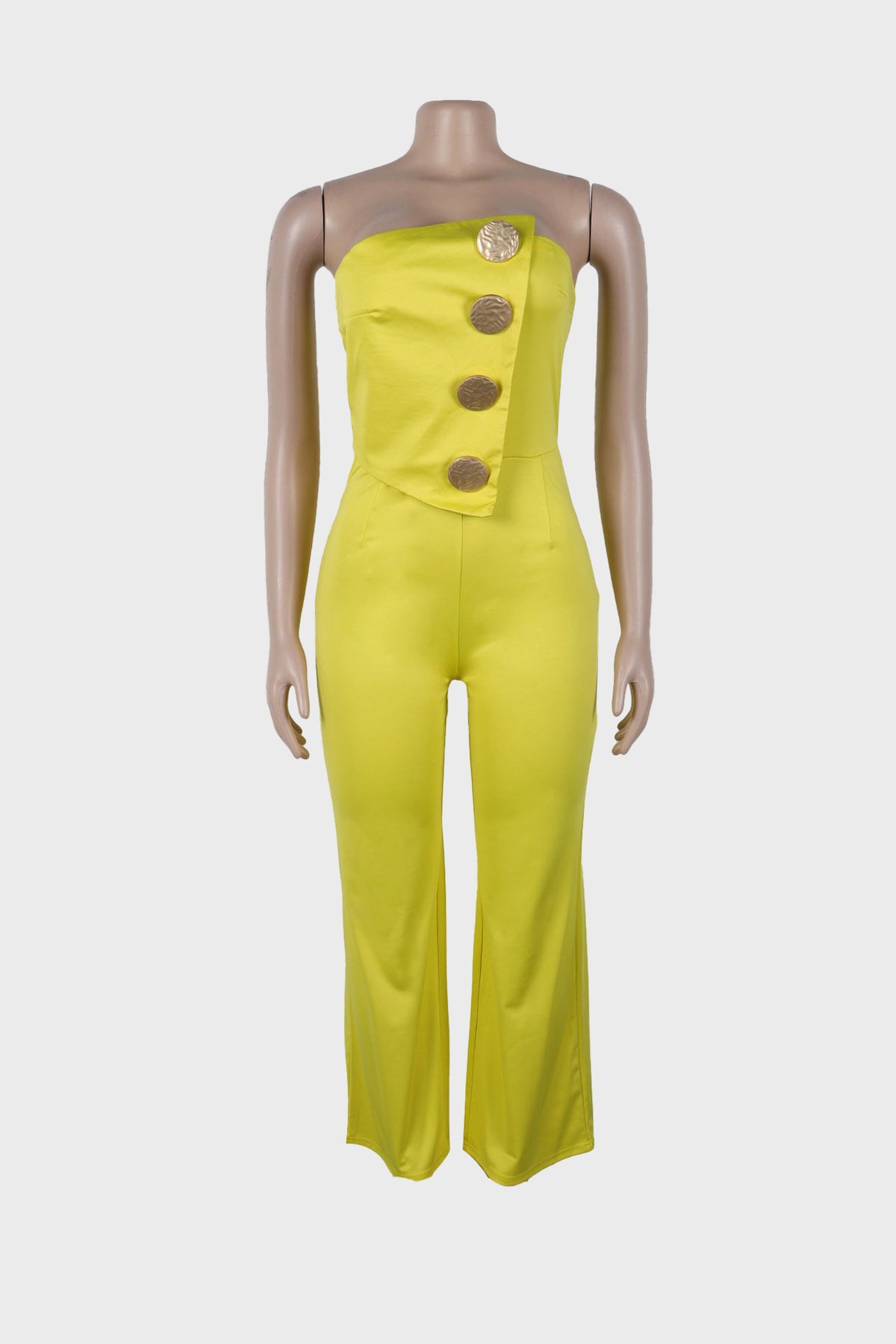 Off Shoulder Button Strapless Irregular Jumpsuits