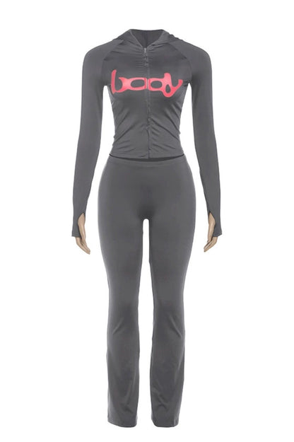 Zip Up Long Sleeve Top and Pants Set