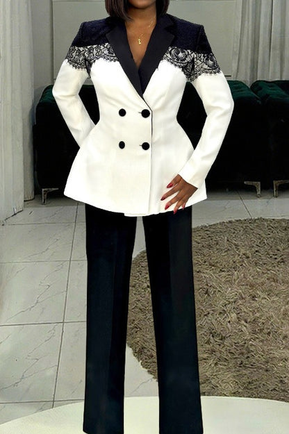 Lace Panel Slim Fit Blazer & Pants Set