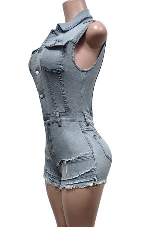 Fringe Denim Romper