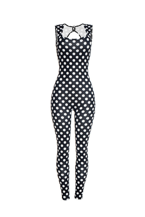 Sleeveless Polka Dot Bodycon Jumpsuit