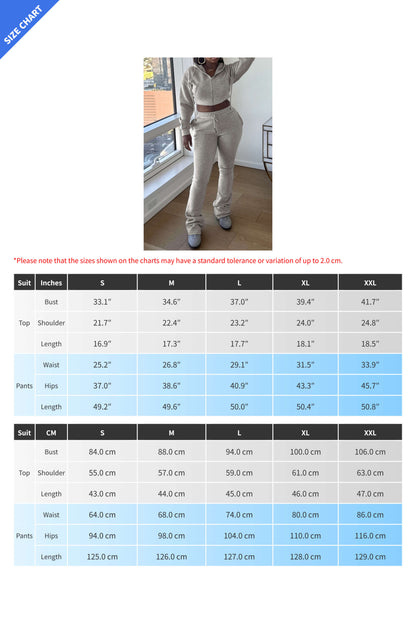 Fleece Hoodie Zip Jacket and Flare Pants Set