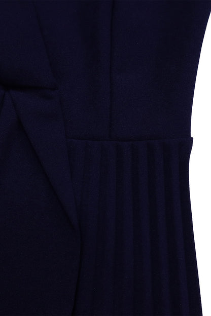 Pleated A-Line Blazer Midi Dress with Belt