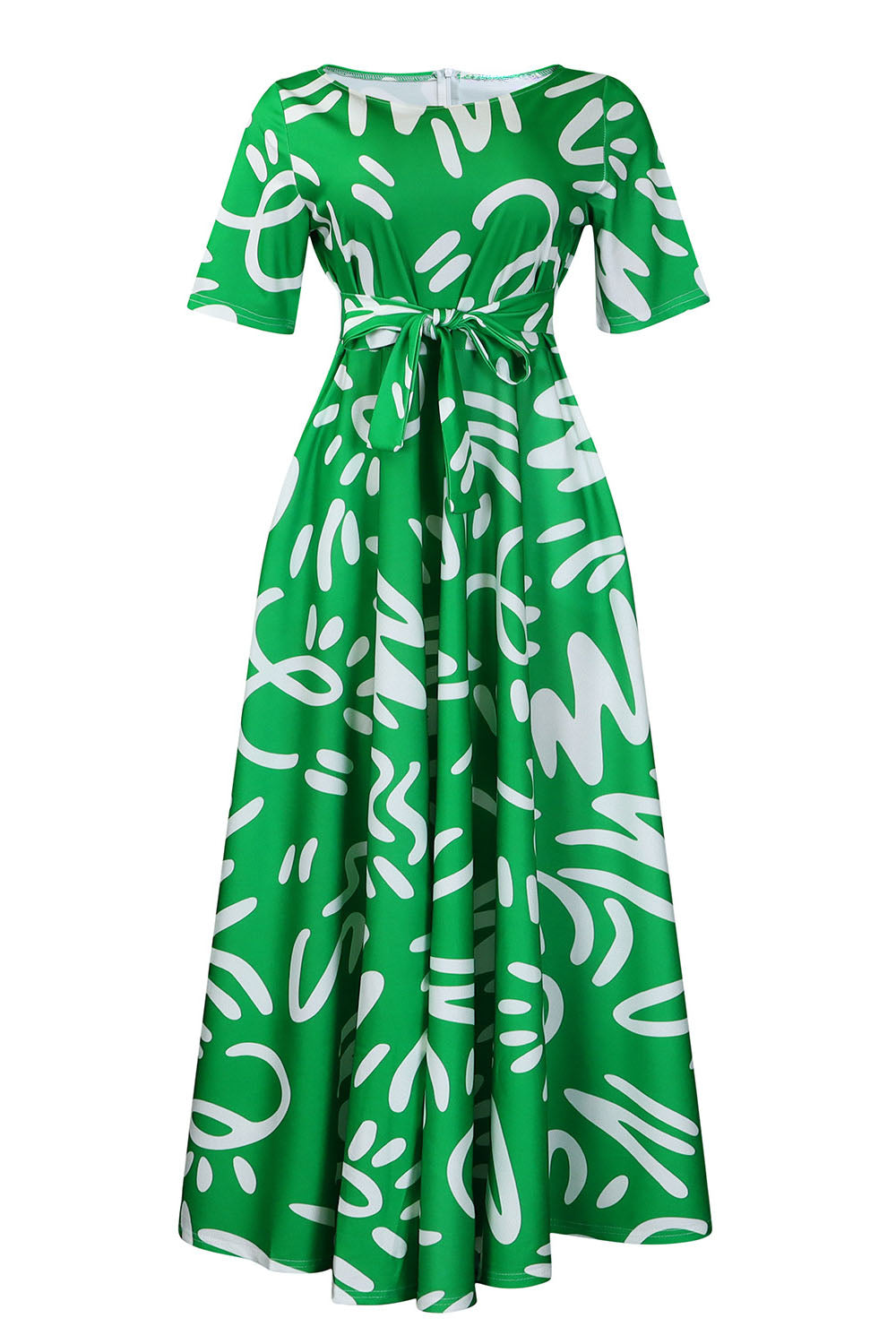 Tie-Waist Floral Print Short Sleeve Dress