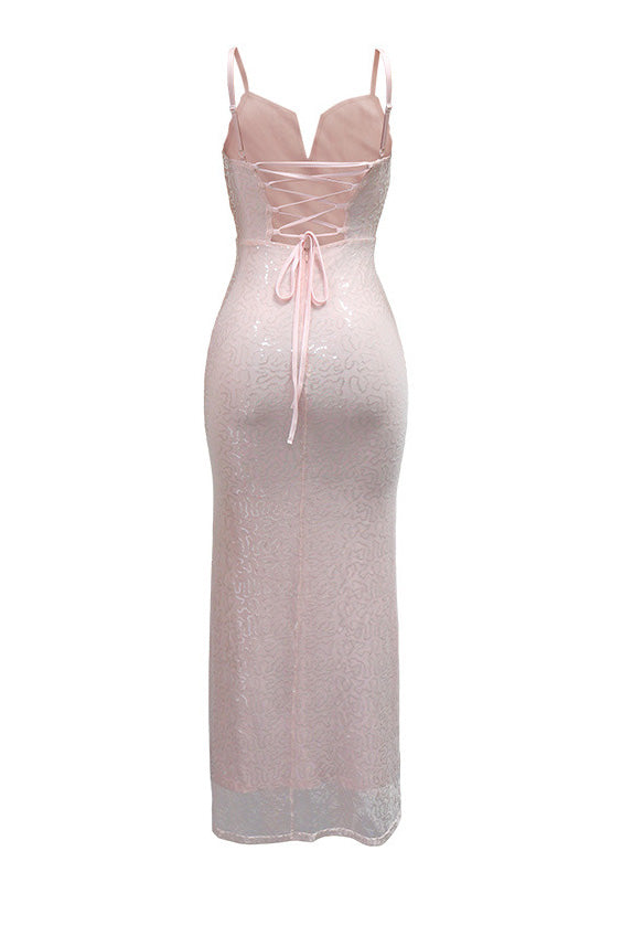 Feather Trim Sequin Gown