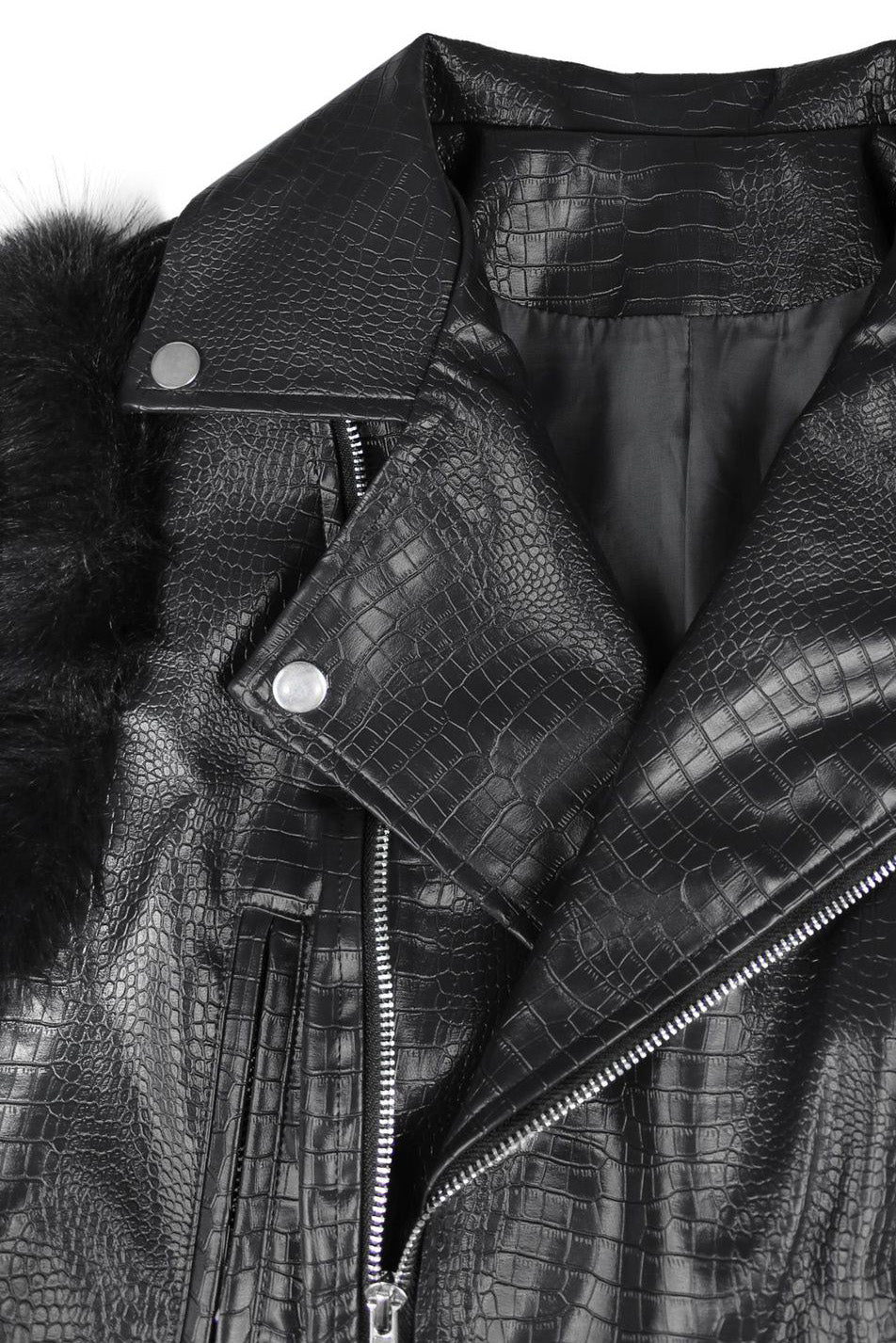 Faux Fur Trim Faux Leather Jacket