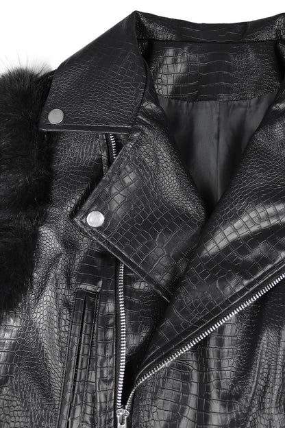 Faux Fur Trim Faux Leather Jacket