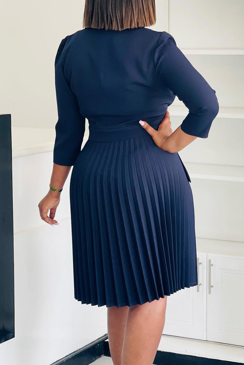 Pleated Blazer Collar Dress