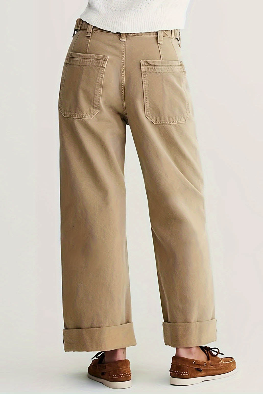 Washed Wide Leg Cuffed Jeans