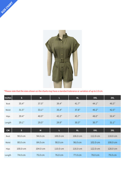 Button-Front Belted Romper