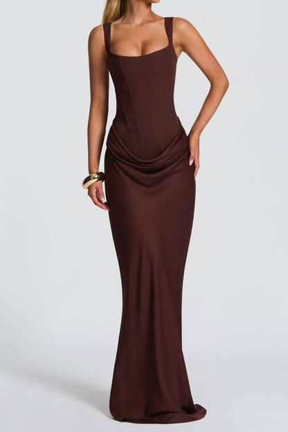 Corset Lace-Up Back Draped Maxi Dress