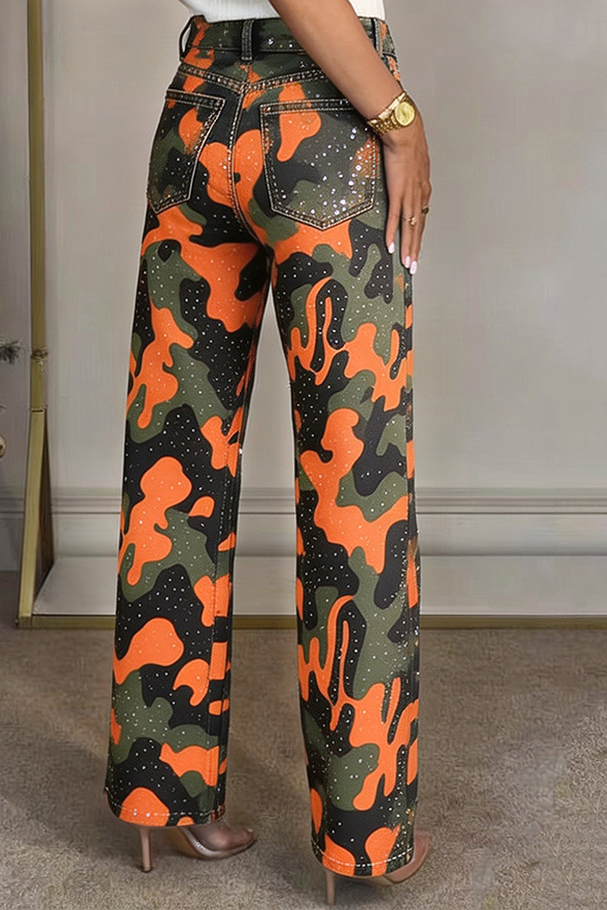 Rhinestone Camo Straight Leg Jeans