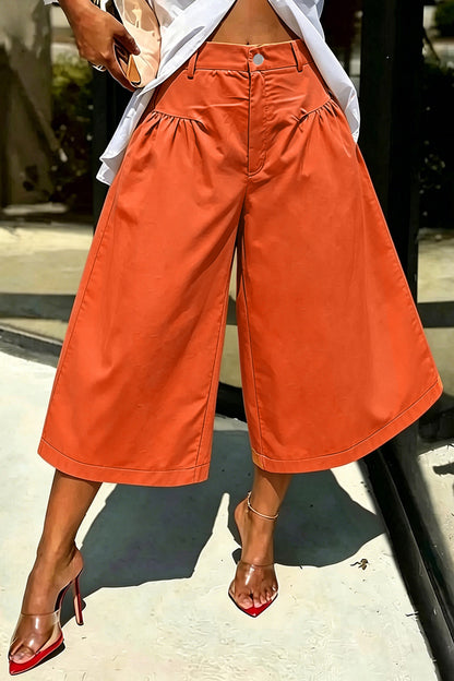 High Waist Gathered Wide Leg Culottes