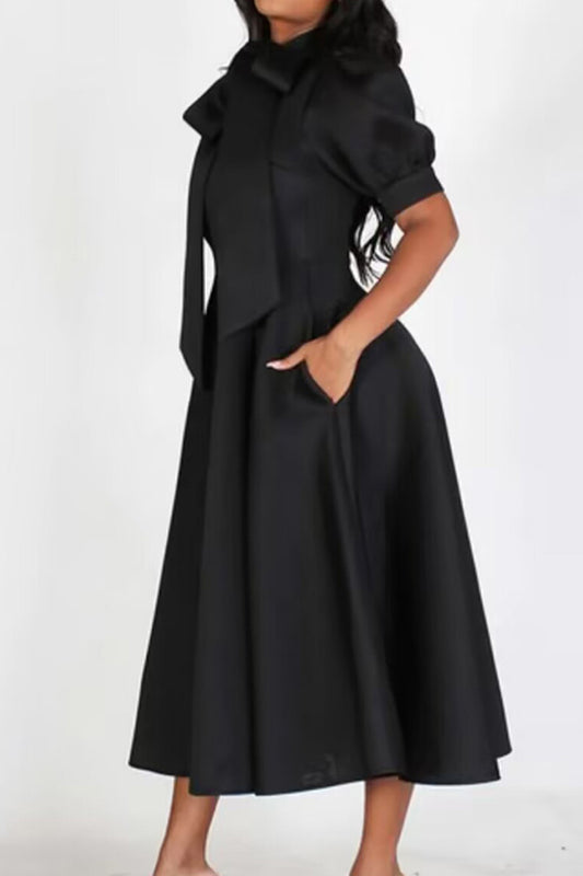 Elegant Tie-Neck Puff Sleeve A-Line Dress