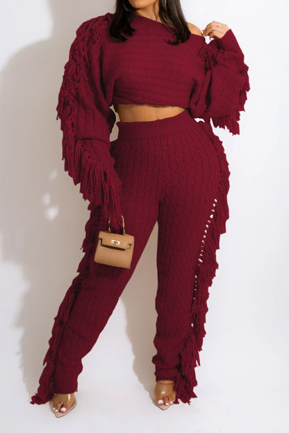 Knit Fringe Pants Set