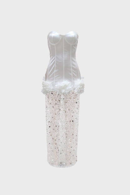 Strapless Sequin Mesh Dress