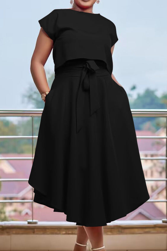 Solid Top & A-Line Midi Skirt