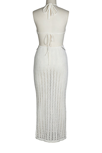 Chain-Linked Cutout Halter Crochet Maxi Dress