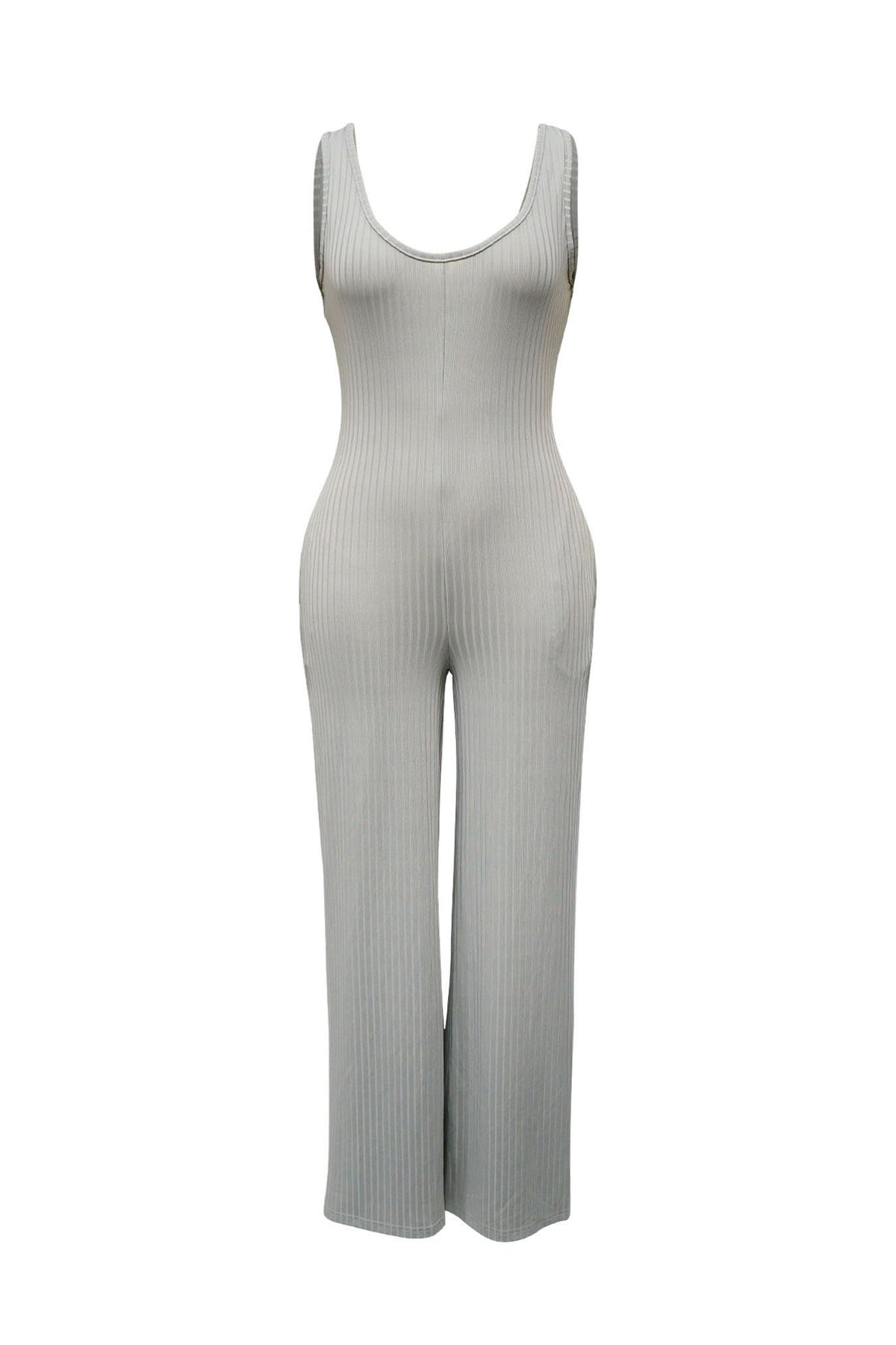 2-Piece Ribbed Knit Tank Jumpsuit & Cropped Top Set