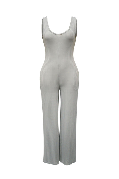 2-Piece Ribbed Knit Tank Jumpsuit & Cropped Top Set
