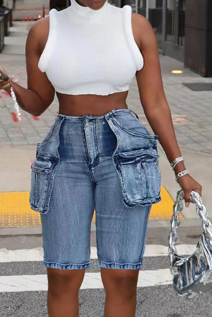 Retro Cargo Denim Shorts