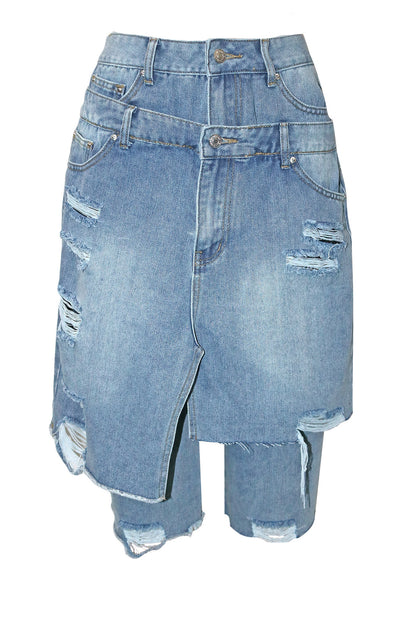 Double Denim Baggy Capri Jeans
