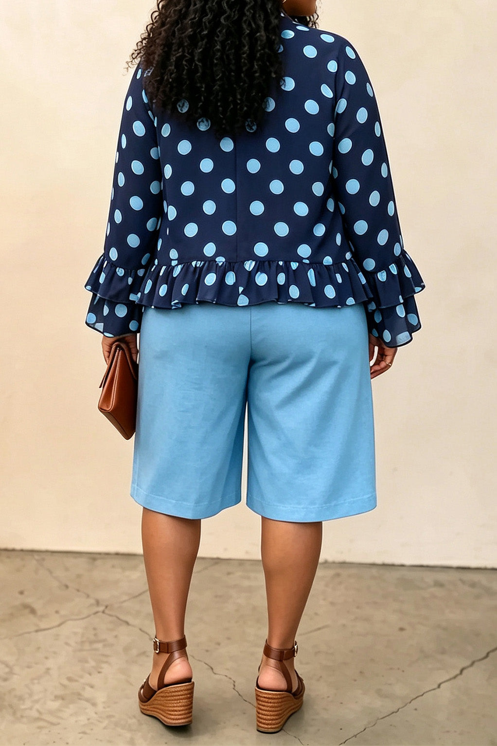 Plus Size Polka Dot Top & Capri Pants Set