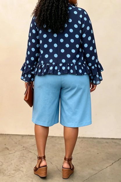 Plus Size Polka Dot Top & Capri Pants Set