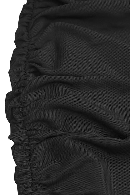 One-Shoulder Ruched Mesh Maxi Dress