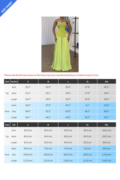 Strapless Rhinestone Top & Pleated Pants Set