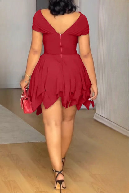Elegant Asymmetrical Strapless Ruched Layered Dress