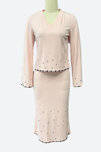 Elegant V-Neck Beaded Bodycon Dress Set