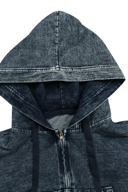 Hooded Denim Jacket & Skirt Set