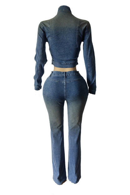 Stretch Long Sleeve Flare Pants Set
