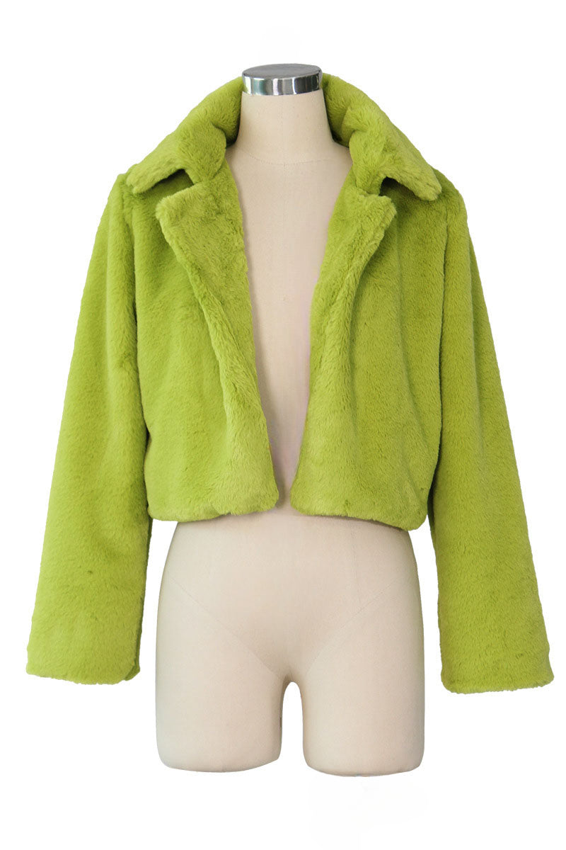 Faux Leather Lapel Short Jacket
