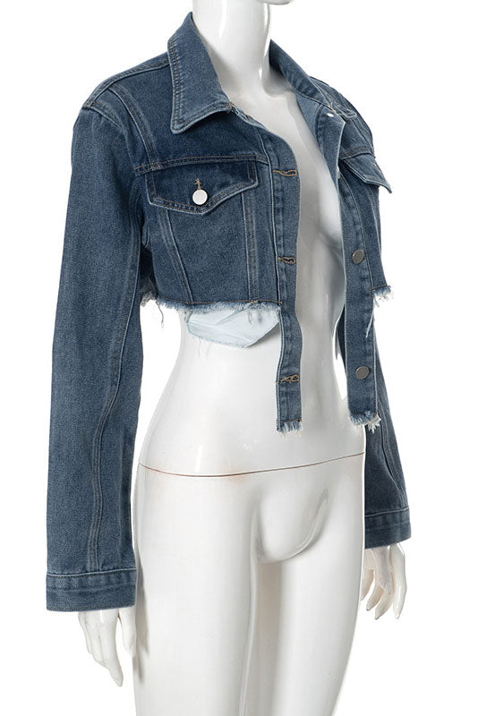 Denim Polo Collar Short Top Coat