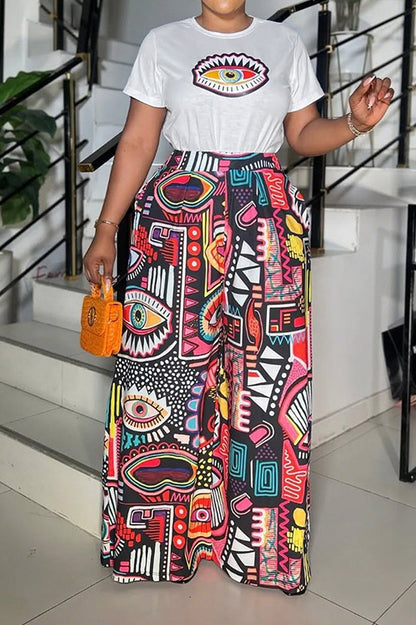 Printed Two Piece Set with Wide Leg Pants