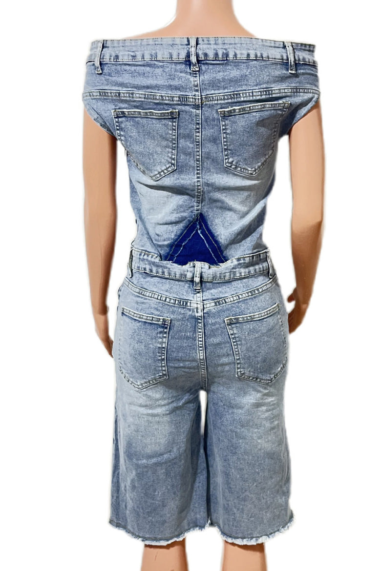 Strapless Off-Shoulder Slim Denim Jumpsuit