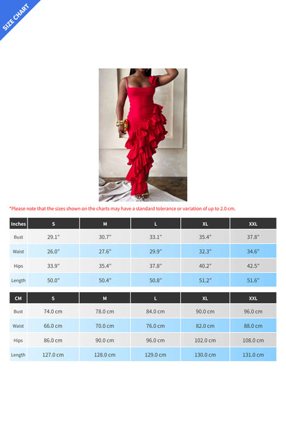 Solid Color Ruffle Hem Spaghetti Strap Dress