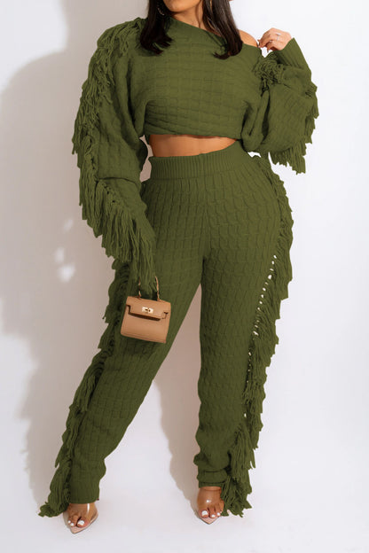 Knit Fringe Pants Set