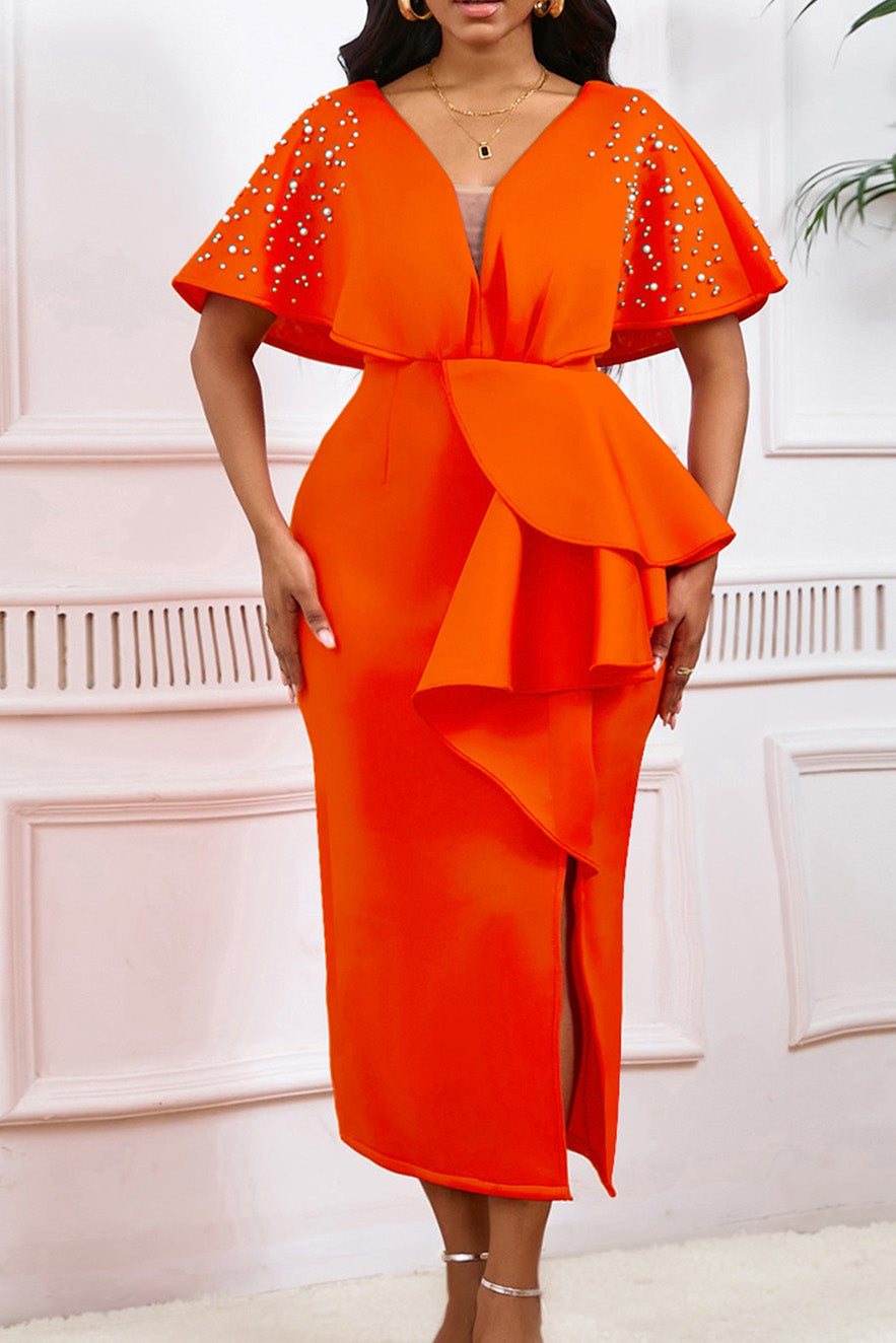 Beaded Ruffled Split Party Dress