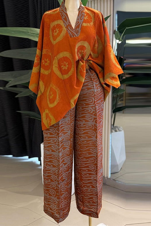 Abstract Print Kaftan & Wide Leg Pants Set