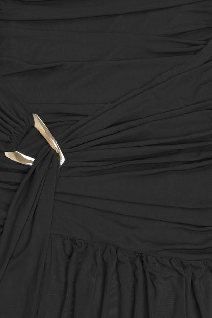 One Shoulder Ruched High Slit Maxi Dress